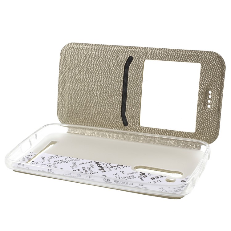 Cross Texture Smart Window Leather Flip Cover for Asus Zenfone Go 4.5 ZB452KG - Gold-6