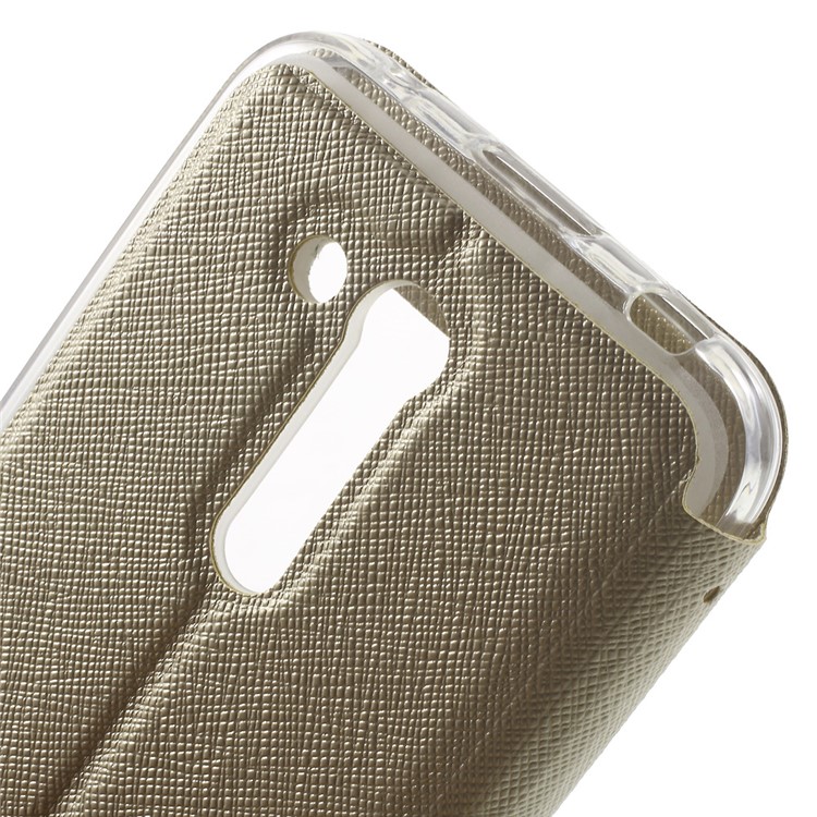 Cross Texture Smart Window Leather Flip Cover for Asus Zenfone Go 4.5 ZB452KG - Gold-7