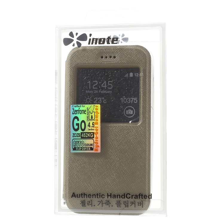 Cross Texture Smart Window Leather Flip Cover for Asus Zenfone Go 4.5 ZB452KG - Gold-9