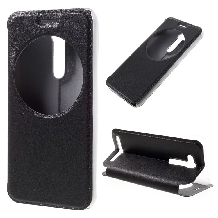 Hollow View Window Leather Stand Case for Asus Zenfone Go ZB452KG - Black-1