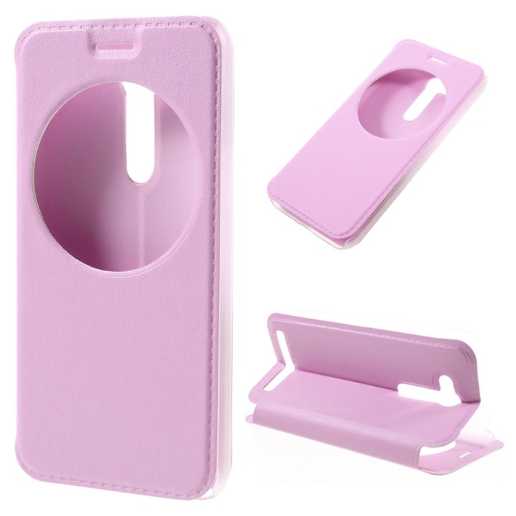 Hollow View Window Leather Stand Flip Case for Asus Zenfone Go ZB452KG - Pink-1