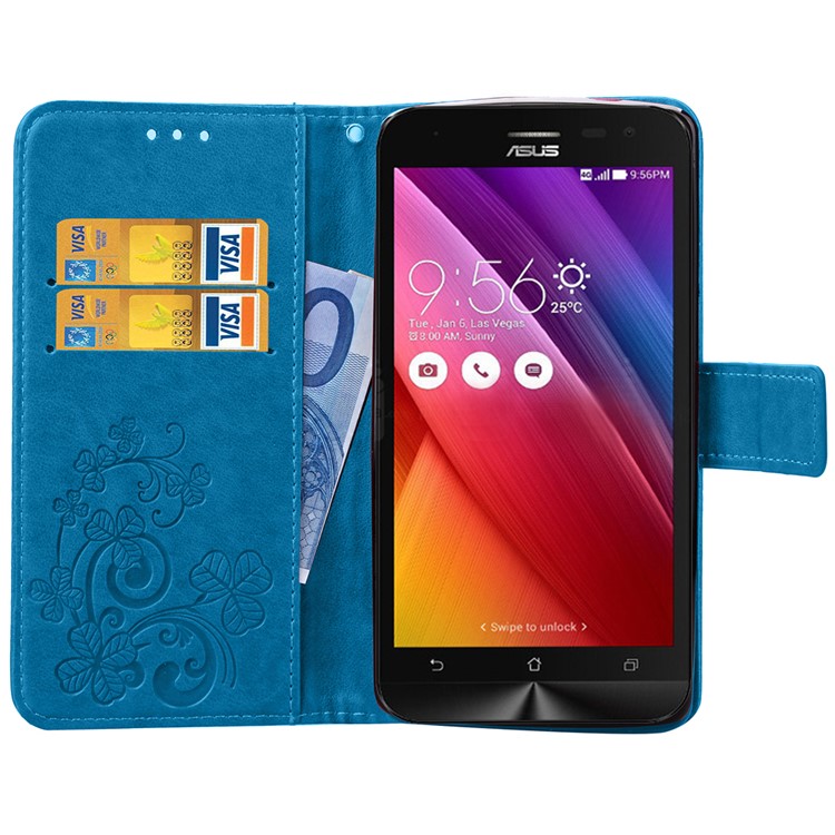 Imprinted Dual-sided Magnetic Wallet Leather Flip Case for Asus Zenfone 2 Laser ZE500KG ZE500KL 5.0-inch - Blue-4