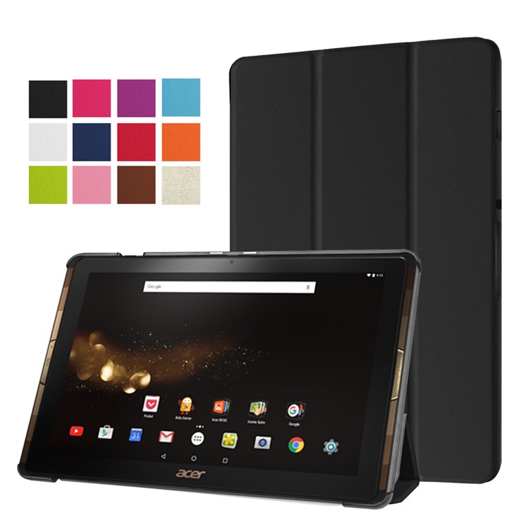Tri-fold Stand Leather Case for Acer Iconia Tab 10 A3-A40 - Black-1