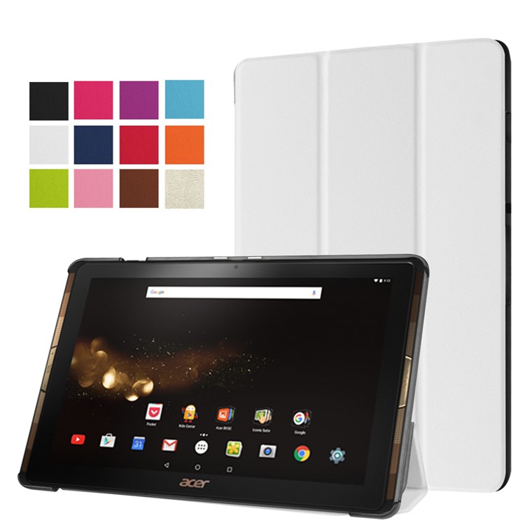 Tri-fold Stand Leather Cover for Acer Iconia Tab 10 A3-A40 - White-1