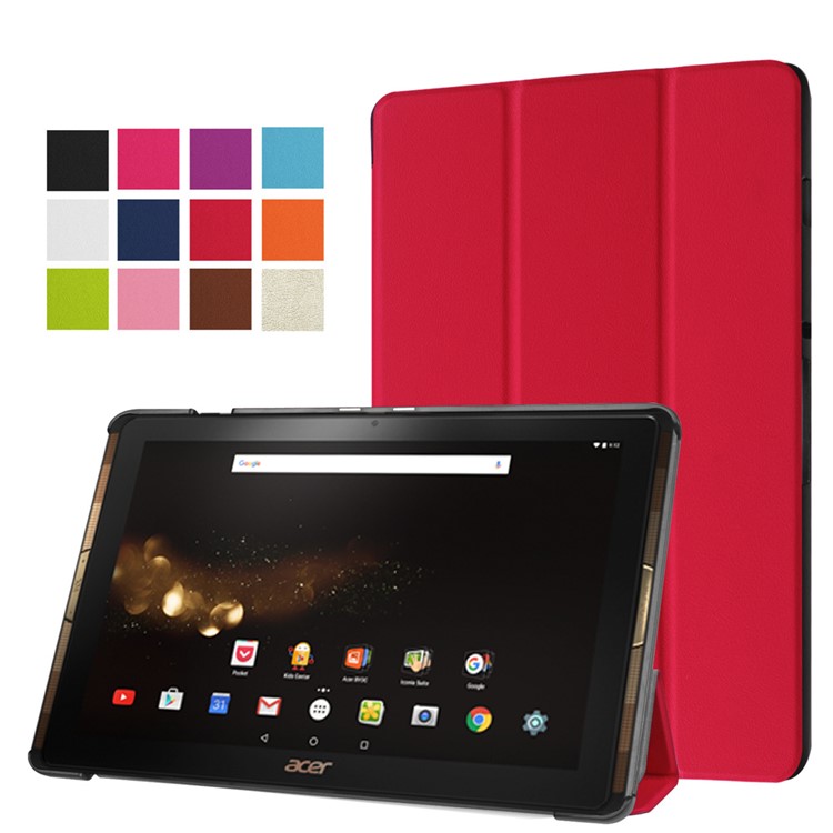 Tri-fold Stand Leather Case Cover for Acer Iconia Tab 10 A3-A40 - Red-1