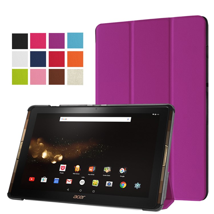 Tri-fold Stand Leather Protective Case for Acer Iconia Tab 10 A3-A40 - Purple-1