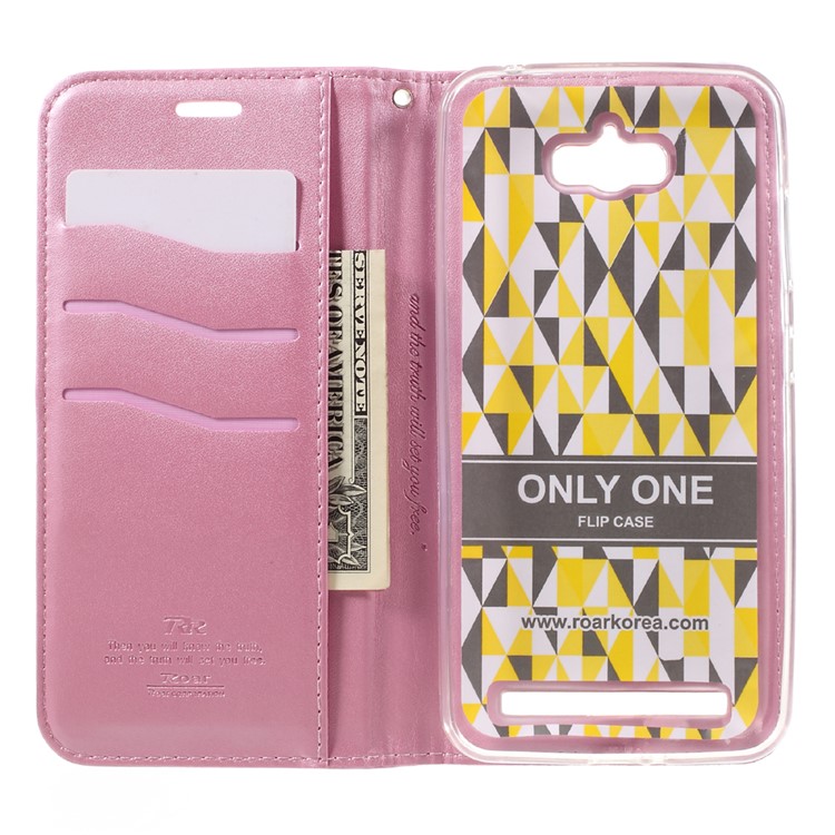 ROAR KOREA Only One Flip Wallet PU Leather Cover for Asus Zenfone Max ZC550KL - Pink-6