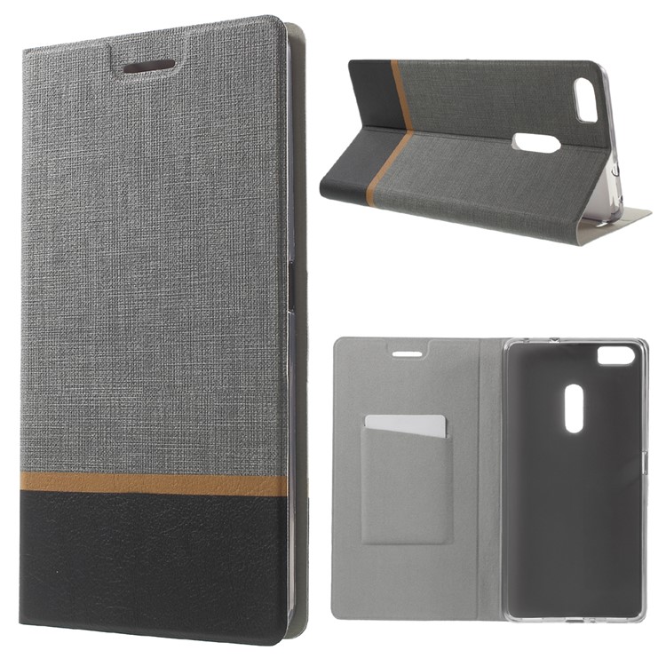 Contrast Color Cross Texture Leather Stand Cover for Asus Zenfone 3 Ultra ZU680KL - Grey-1