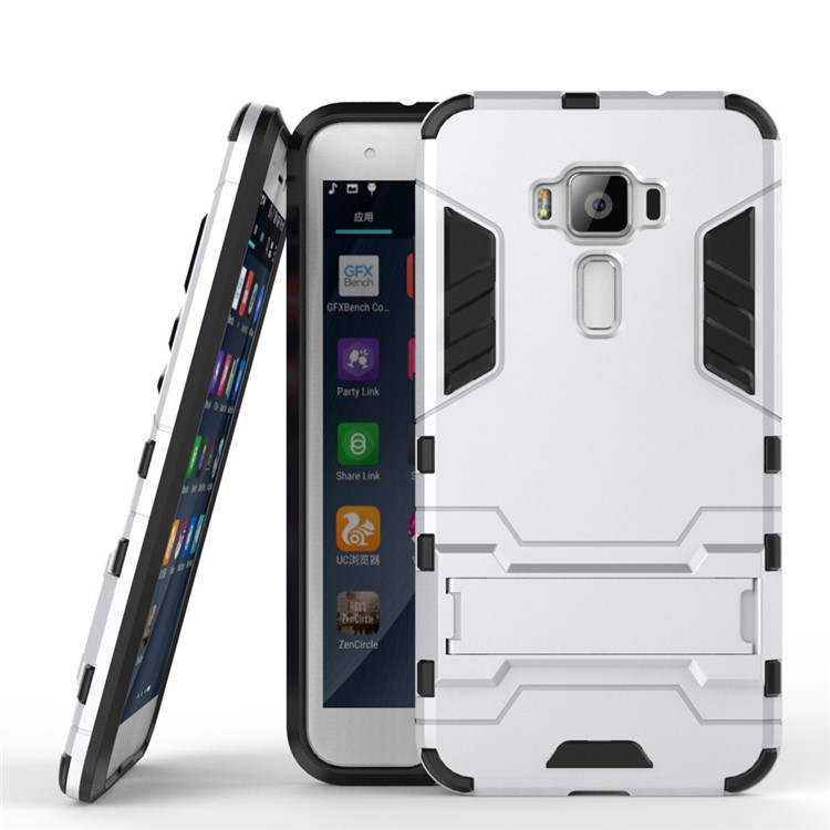 Solid PC + TPU Hybrid Case with Kickstand for Asus Zenfone 3 ZE520KL - Silver-2