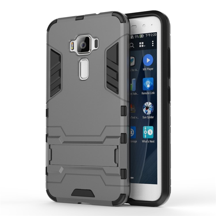 Solid PC + TPU Hybrid Shell Case with Kickstand for Asus Zenfone 3 ZE520KL - Grey-1
