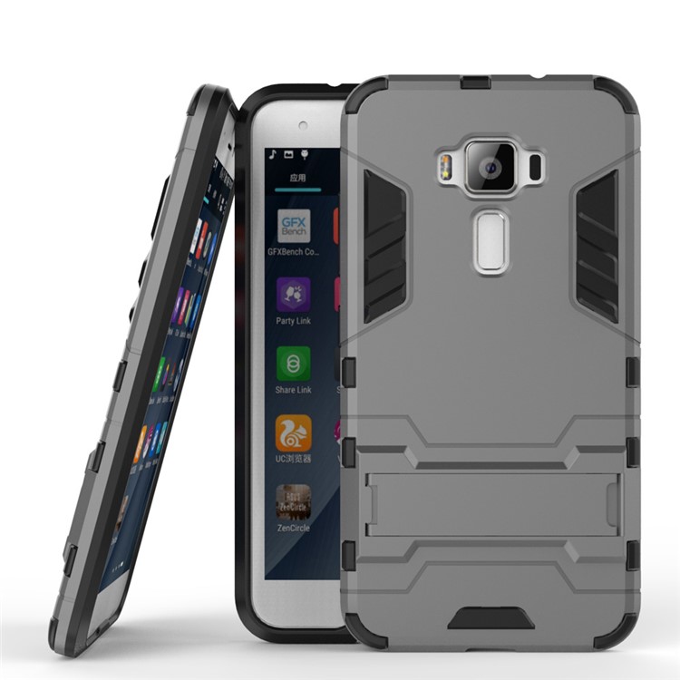 Solid PC + TPU Hybrid Shell Case with Kickstand for Asus Zenfone 3 ZE520KL - Grey-2