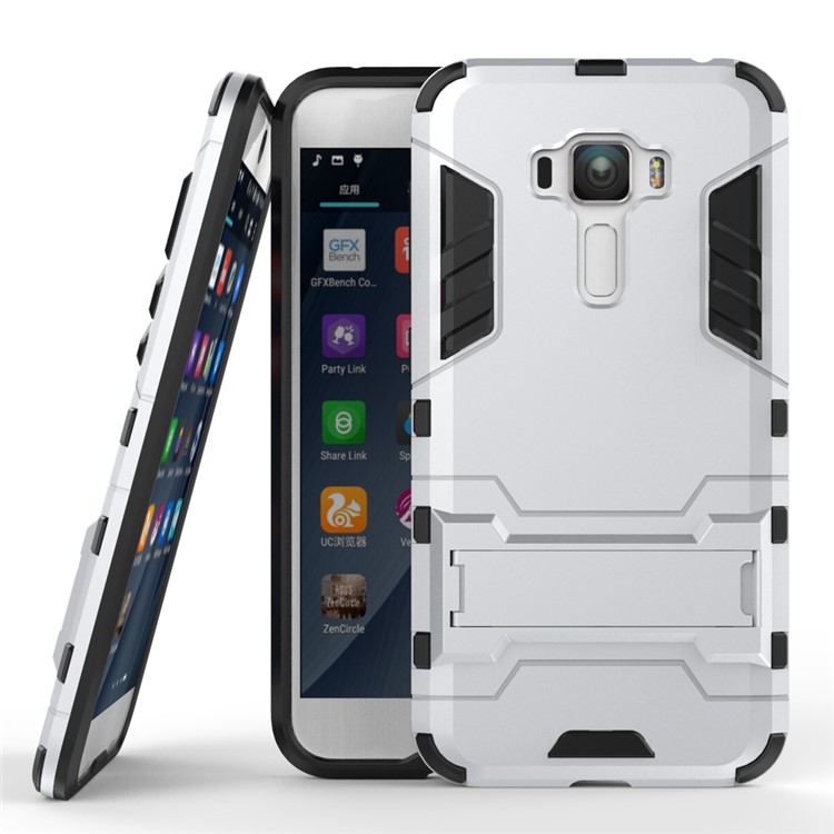 Solid PC + TPU Hybrid Case with Kickstand for Asus Zenfone 3 ZE552KL - Silver-2