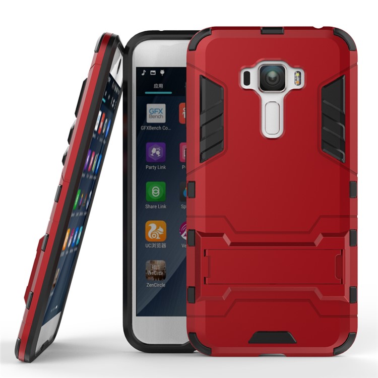 Solid PC + TPU Hybrid Phone Case with Kickstand for Asus Zenfone 3 ZE552KL - Red-2