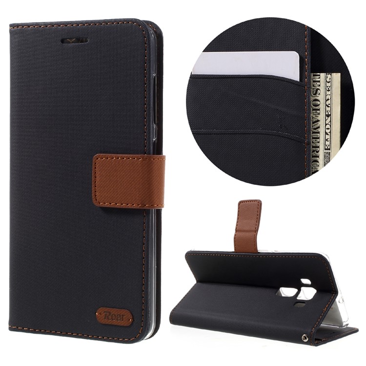 ROAR KOREA for Asus Zenfone 3 Deluxe ZS570KL Twill Grain Wallet Leather Phone Cover - Black-1