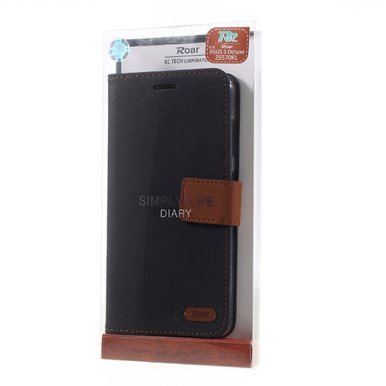 ROAR KOREA for Asus Zenfone 3 Deluxe ZS570KL Twill Grain Wallet Leather Phone Cover - Black-11
