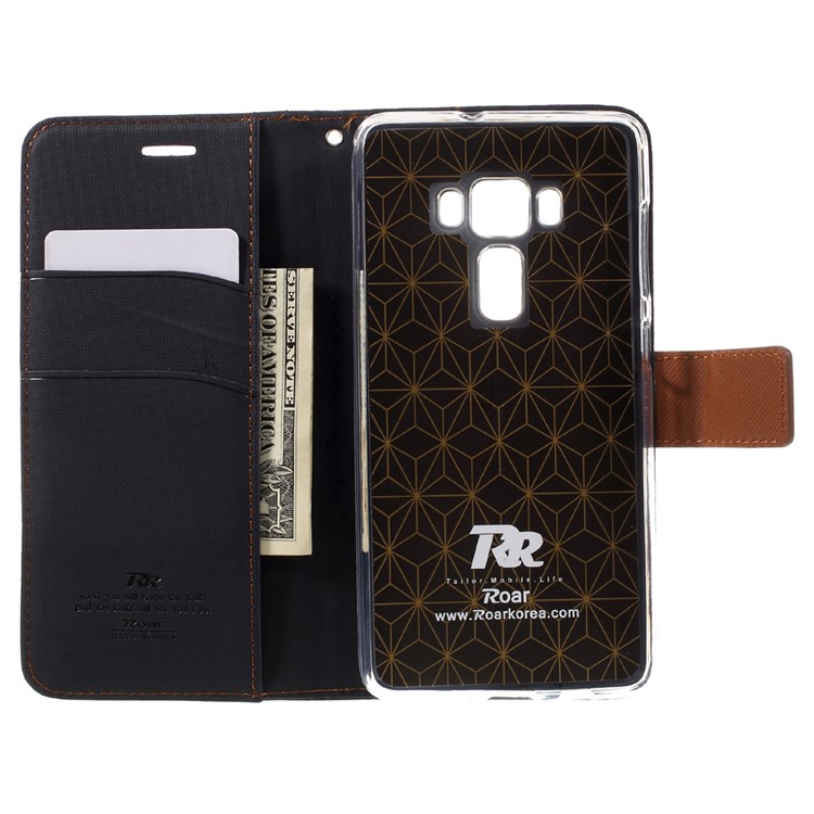 ROAR KOREA for Asus Zenfone 3 Deluxe ZS570KL Twill Grain Wallet Leather Phone Cover - Black-6