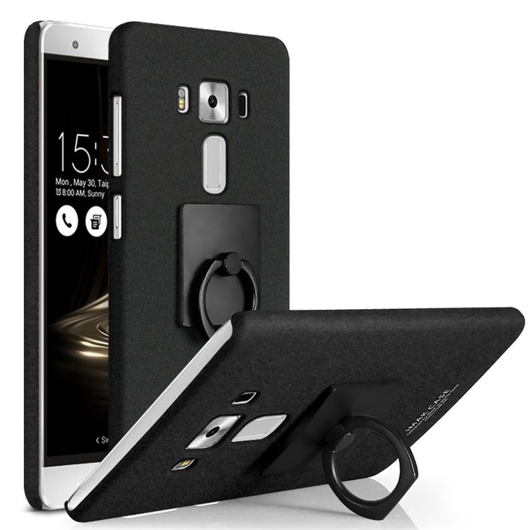 IMAK Frosted Finger Ring Kickstand Hard Case for Asus Zenfone 3 ZE552KL - Black-1