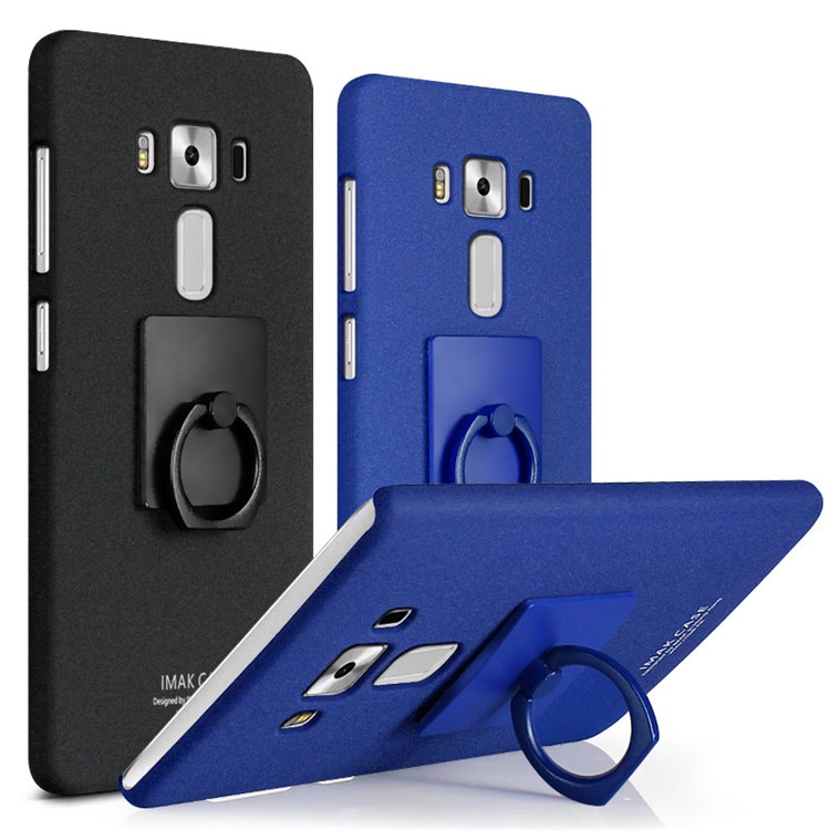 IMAK Frosted Finger Ring Kickstand Hard Case for Asus Zenfone 3 ZE552KL - Black-3