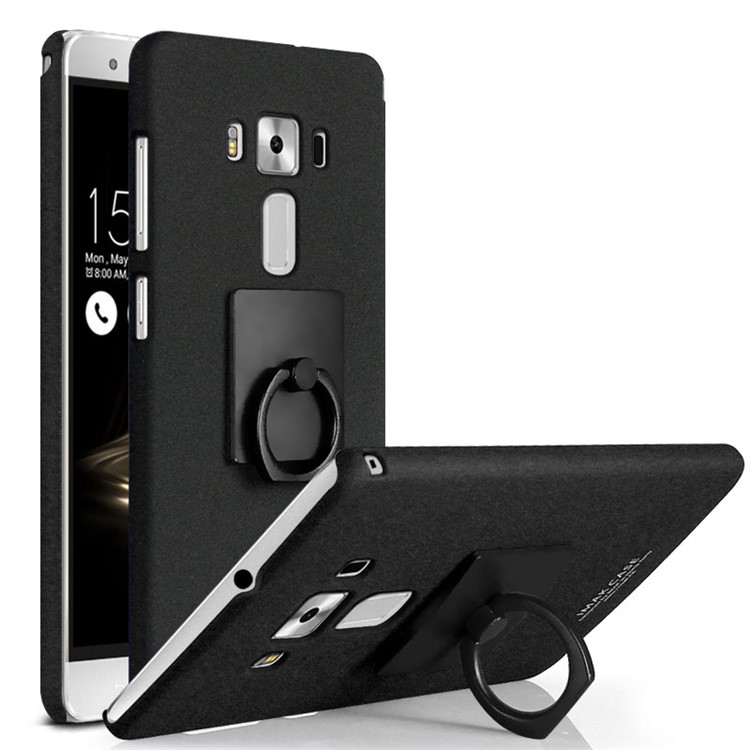 IMAK Matte Hard Plastic Case with Ring Kickstand for Asus Zenfone 3 Deluxe ZS570KL - Black-1