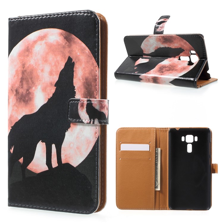 Patterned Leather Wallet Magnetic Case for Asus Zenfone 3 Laser ZC551KL - Wolf-1