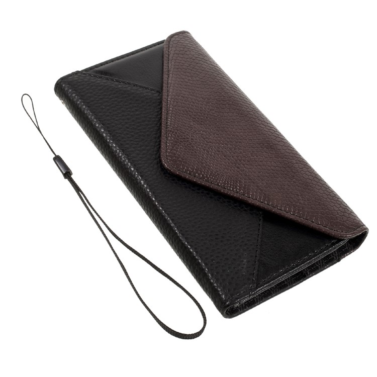 Bi-color Envelope Style Wallet Leather Stand Case with Lanyard for Asus Zenfone 3 ZE552KL - Brown / Black-7