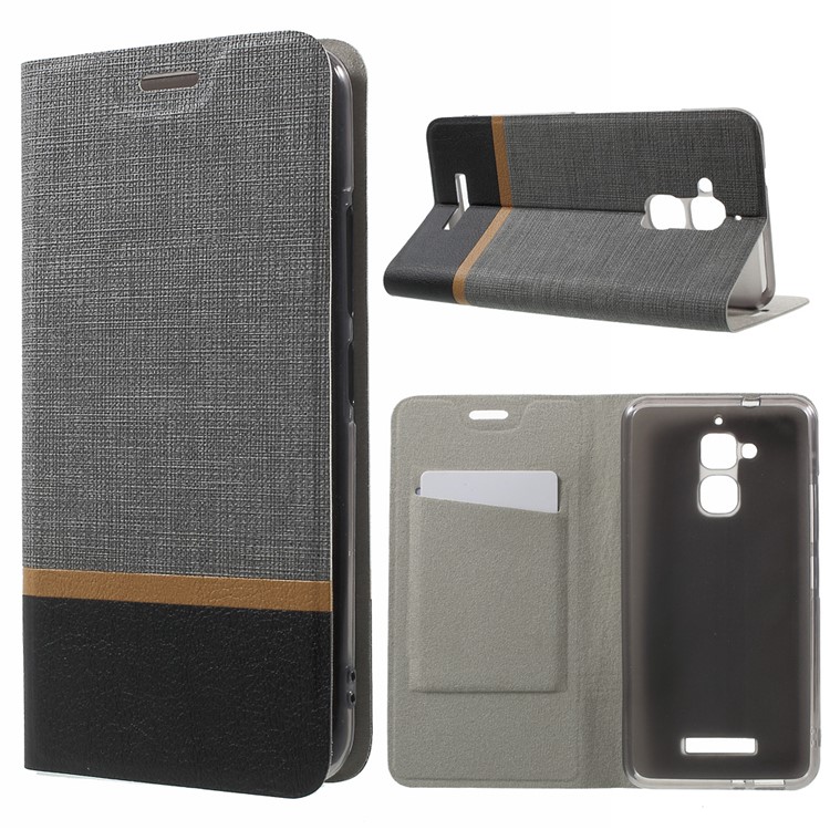 Cross Texture Leather Stand Shell with Card Slot for Asus Zenfone 3 MAX - Grey-1