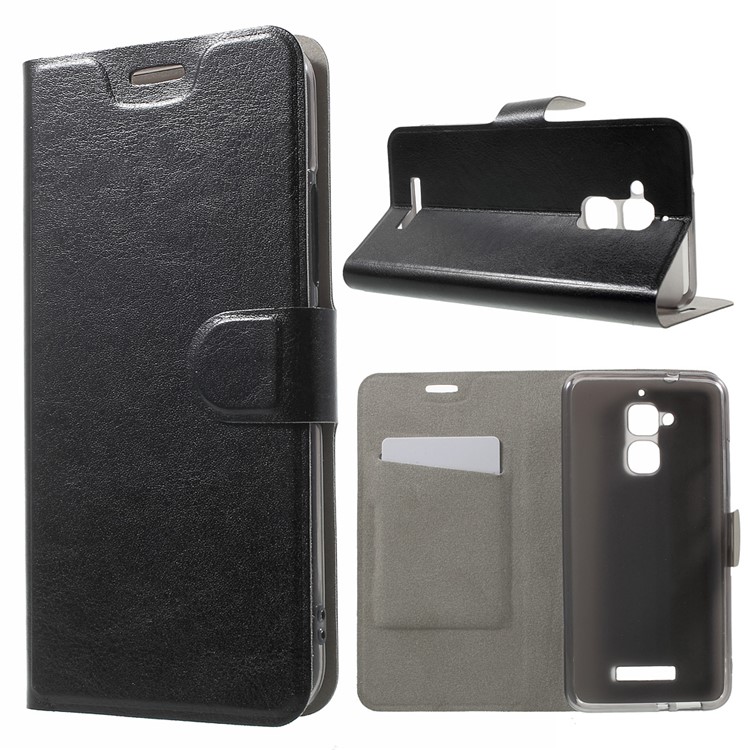 Crazy Horse Stand Leather Case for Asus Zenfone 3 Max Built-in Steel Sheet - Black-1