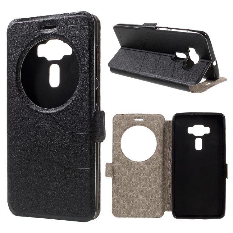 Window View Sand-like Leather Case for Asus Zenfone 3 Deluxe ZS570KL - Black-1