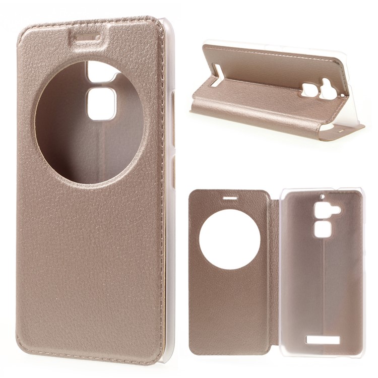 Hollow View Window Leather Stand Case for Asus Zenfone 3 Max ZC520TL - Gold-1