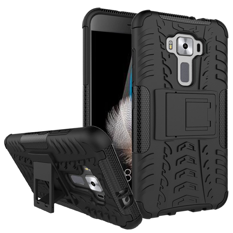 Skid-proof PC + TPU Hybrid Case with Kickstand for Asus Zenfone 3 ZE520KL - Black-1