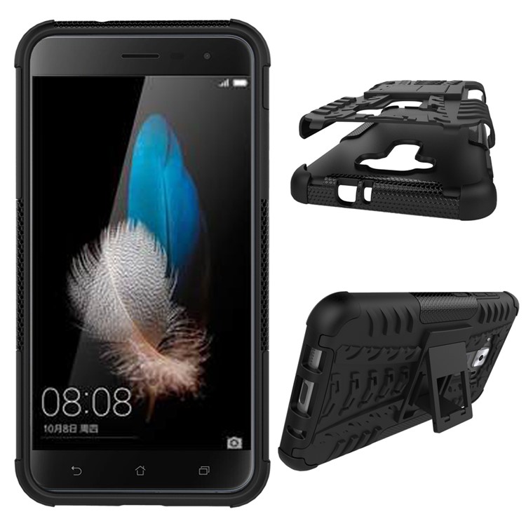 Skid-proof PC + TPU Hybrid Case with Kickstand for Asus Zenfone 3 ZE520KL - Black-2