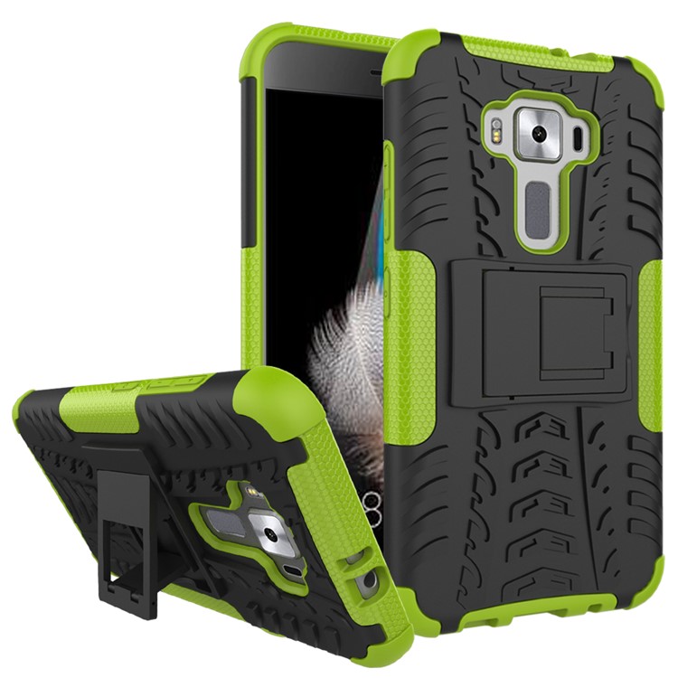 Skid-proof PC + TPU Hybrid Protective Case with Kickstand for Asus Zenfone 3 ZE520KL - Green-1