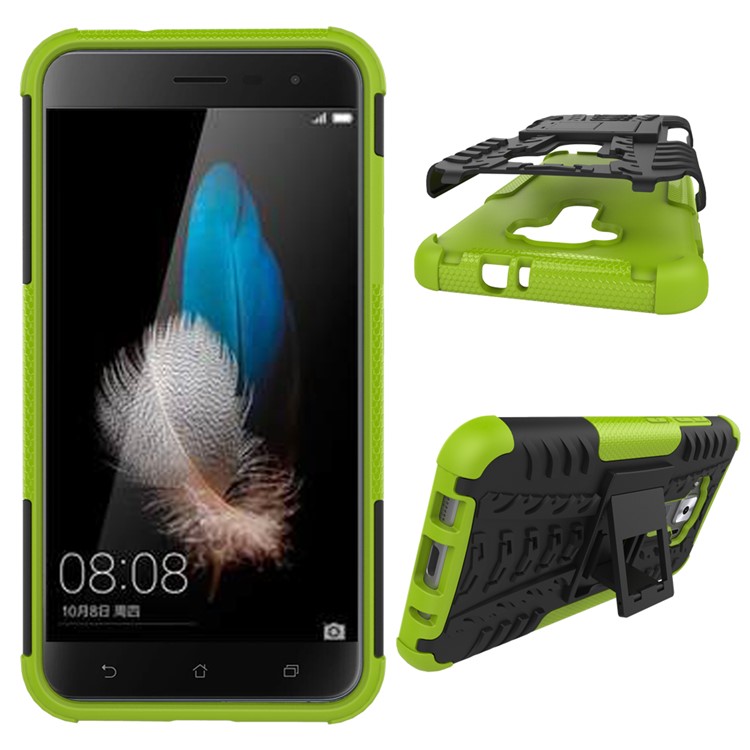 Skid-proof PC + TPU Hybrid Protective Case with Kickstand for Asus Zenfone 3 ZE520KL - Green-2