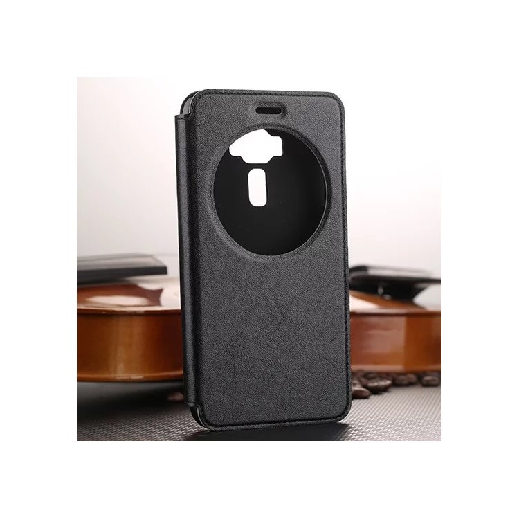 Hollow View Window Smart Leather Case for Asus Zenfone 3 ZE552KL - Black-1