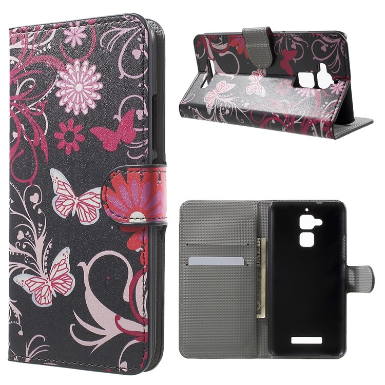 Patterned Leather Wallet Protection Case for Asus Zenfone 3 Max ZC520TL - Floral Butterflies