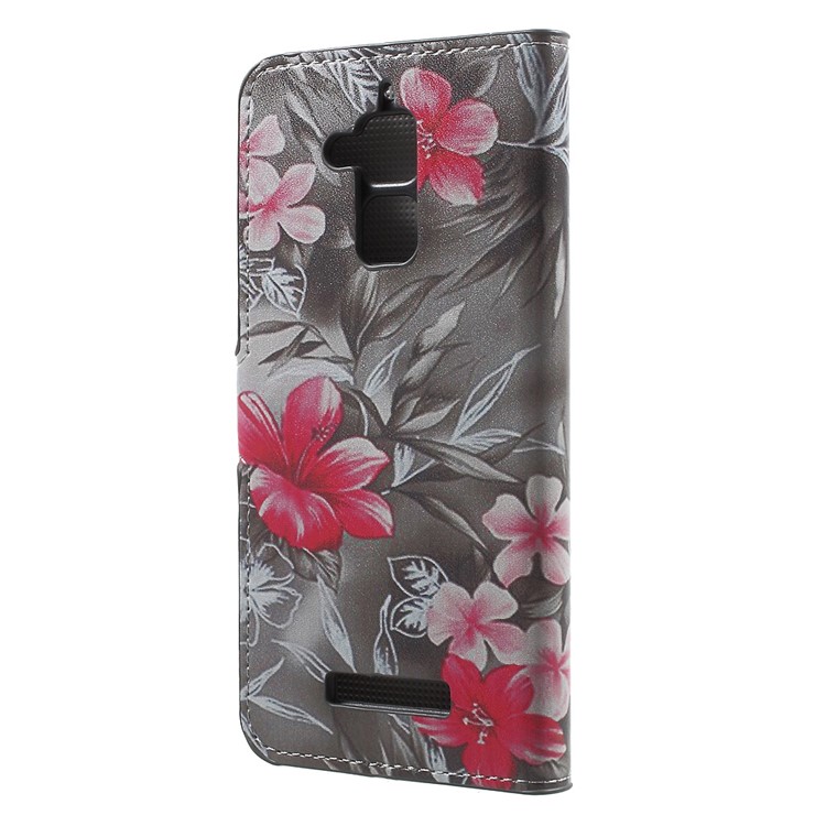 PU Leather Cover Card Holder for Asus Zenfone 3 Max ZC520TL - Red Blooming Flowers-2