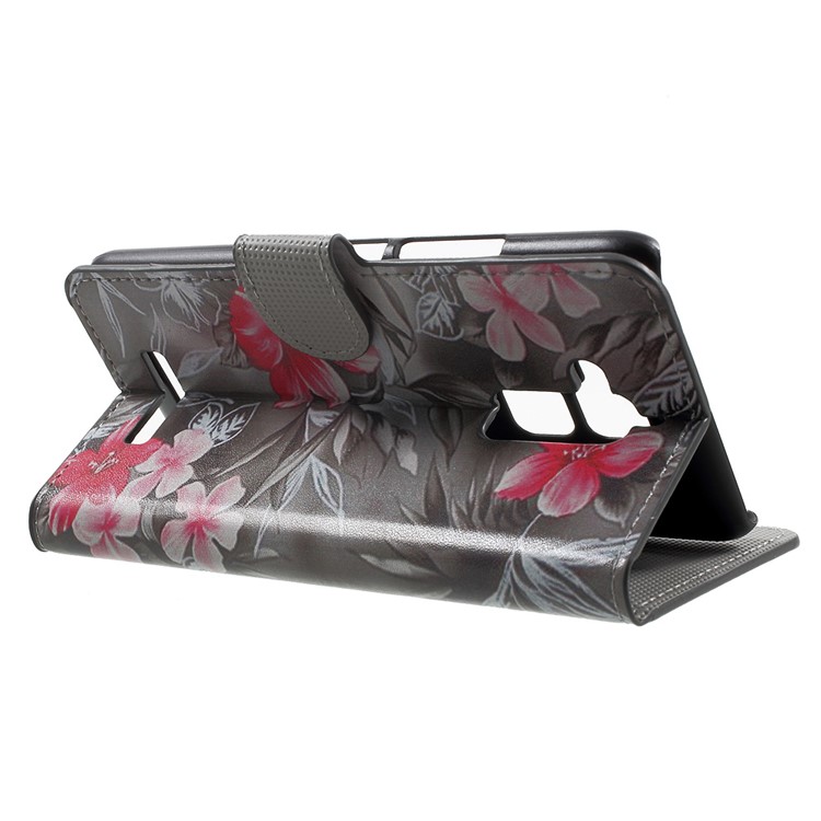 PU Leather Cover Card Holder for Asus Zenfone 3 Max ZC520TL - Red Blooming Flowers-3