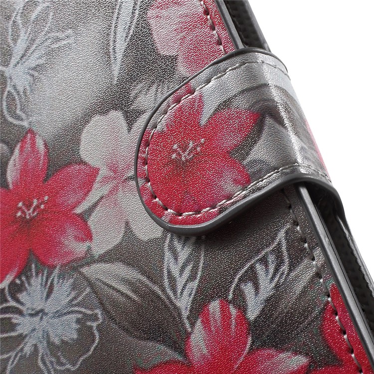 PU Leather Cover Card Holder for Asus Zenfone 3 Max ZC520TL - Red Blooming Flowers-7
