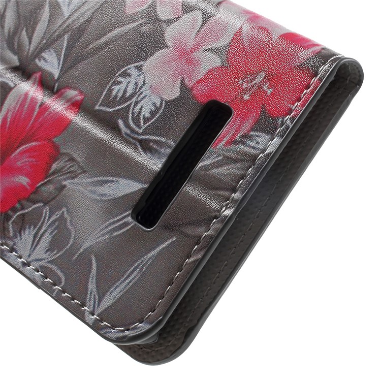 PU Leather Cover Card Holder for Asus Zenfone 3 Max ZC520TL - Red Blooming Flowers-8