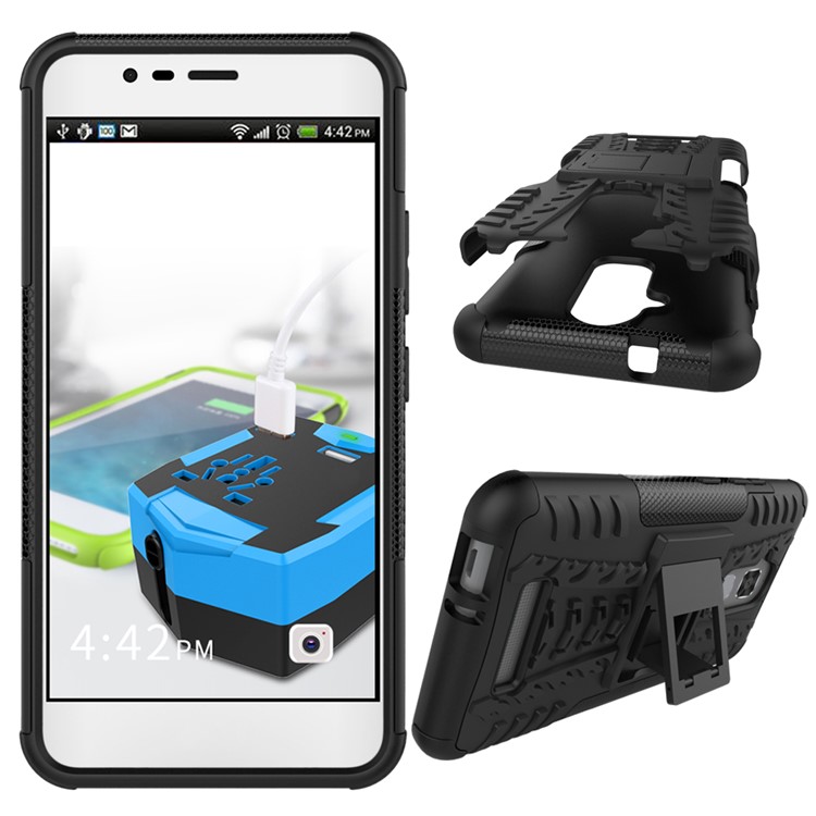 Tire Pattern Hybrid PC + TPU Kickstand Case for Asus Zenfone 3 Max ZC520TL - Black-2