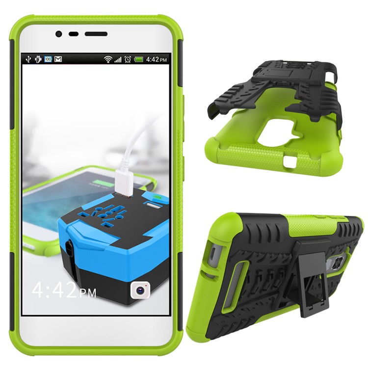 Modèle de Pneu PC + TPU Cas du Combo Kickstand Pour Asus Zenfone 3 Max ZC520TL - Vert-2