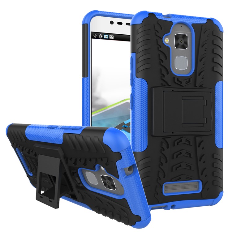 Tire Pattern Hybrid PC + TPU Kickstand Shield Case for Asus Zenfone 3 Max ZC520TL - Blue-1