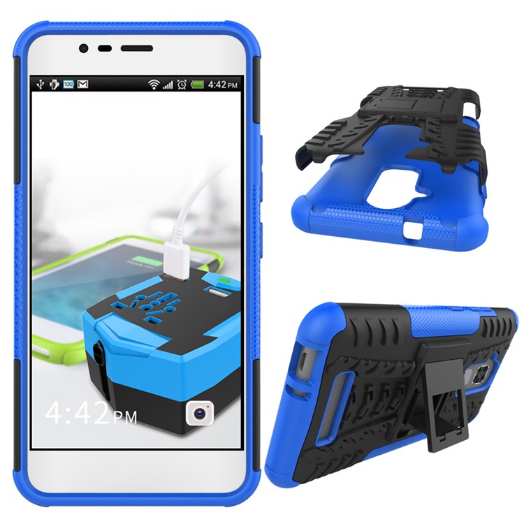 Tire Pattern Hybrid PC + TPU Kickstand Shield Case for Asus Zenfone 3 Max ZC520TL - Blue-2