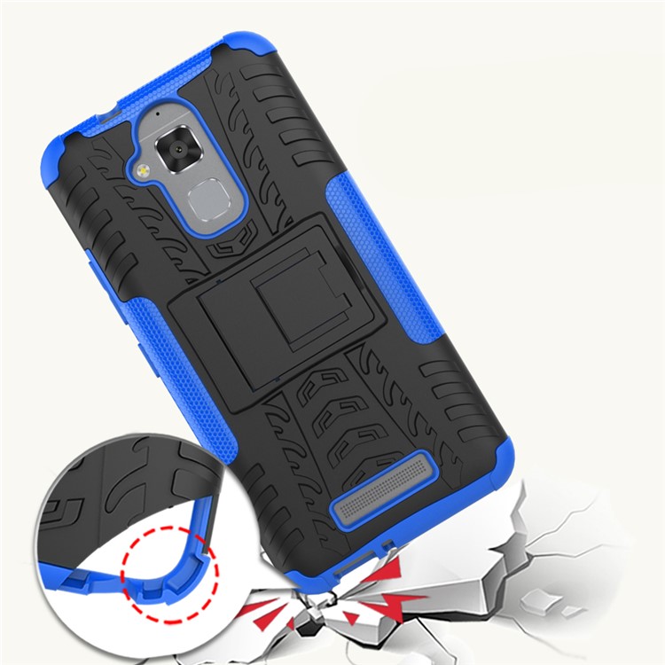 Tire Pattern Hybrid PC + TPU Kickstand Shield Case for Asus Zenfone 3 Max ZC520TL - Blue-4