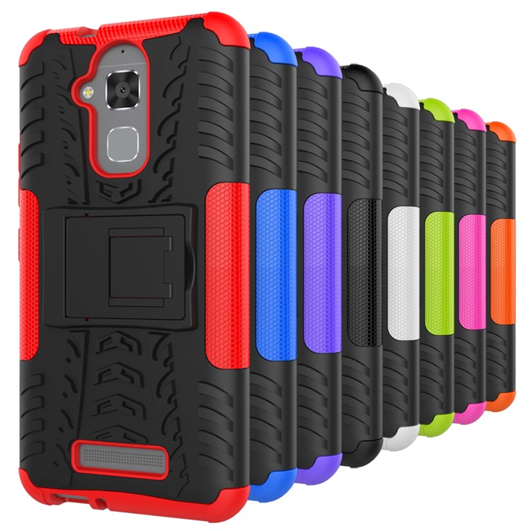 Tire Pattern Hybrid PC + TPU Kickstand Shield Case for Asus Zenfone 3 Max ZC520TL - Blue-5
