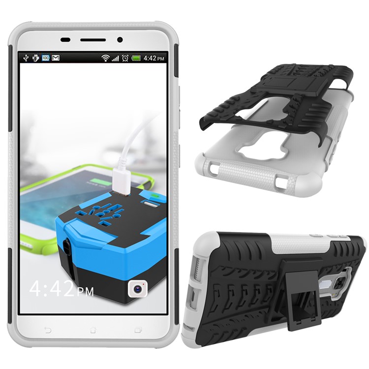 Tire Pattern Kickstand PC + TPU Cover for Asus Zenfone 3 Laser ZC551KL - White-2