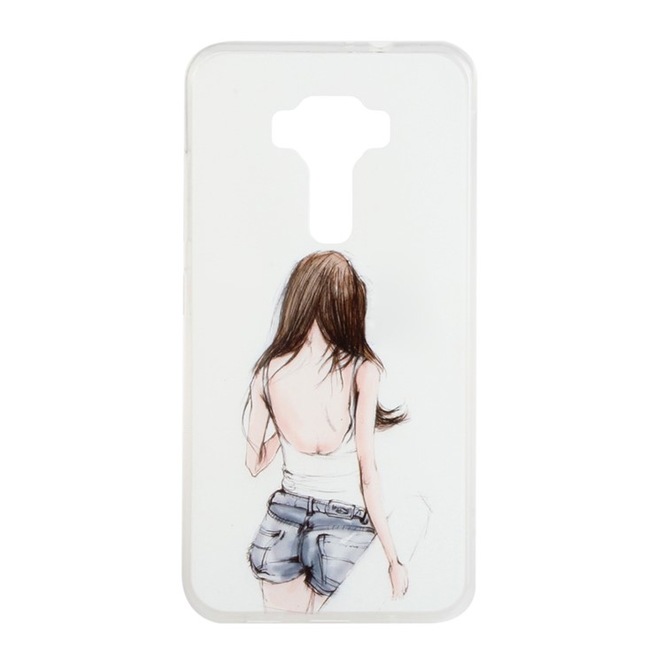 Soft TPU Patterned Phone Case for Asus Zenfone 3 ZE552KL - Sketch Girl's Back-1