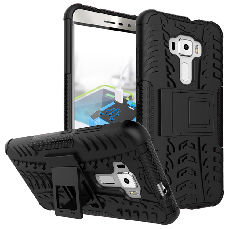 Anti-slip PC + TPU Hybrid Case with Kickstand for Asus Zenfone 3 ZE552KL - Black-1