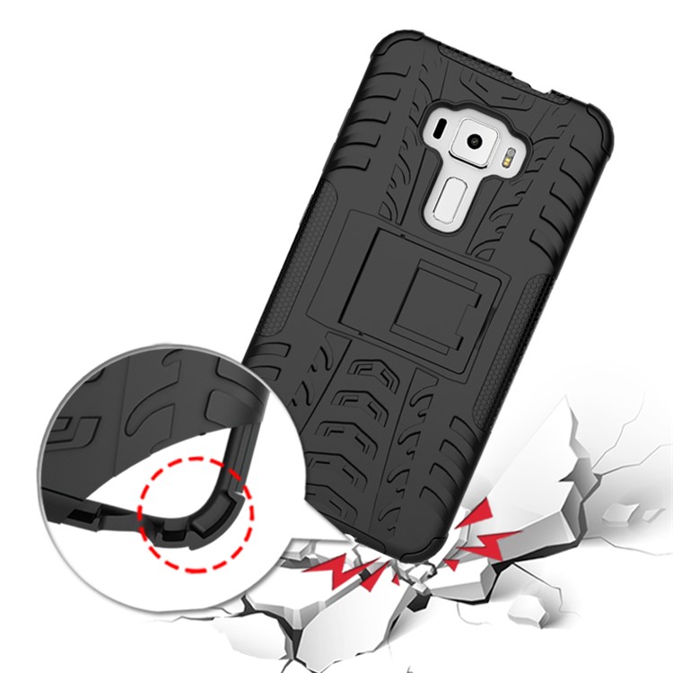 Anti-slip PC + TPU Hybrid Case with Kickstand for Asus Zenfone 3 ZE552KL - Black-12