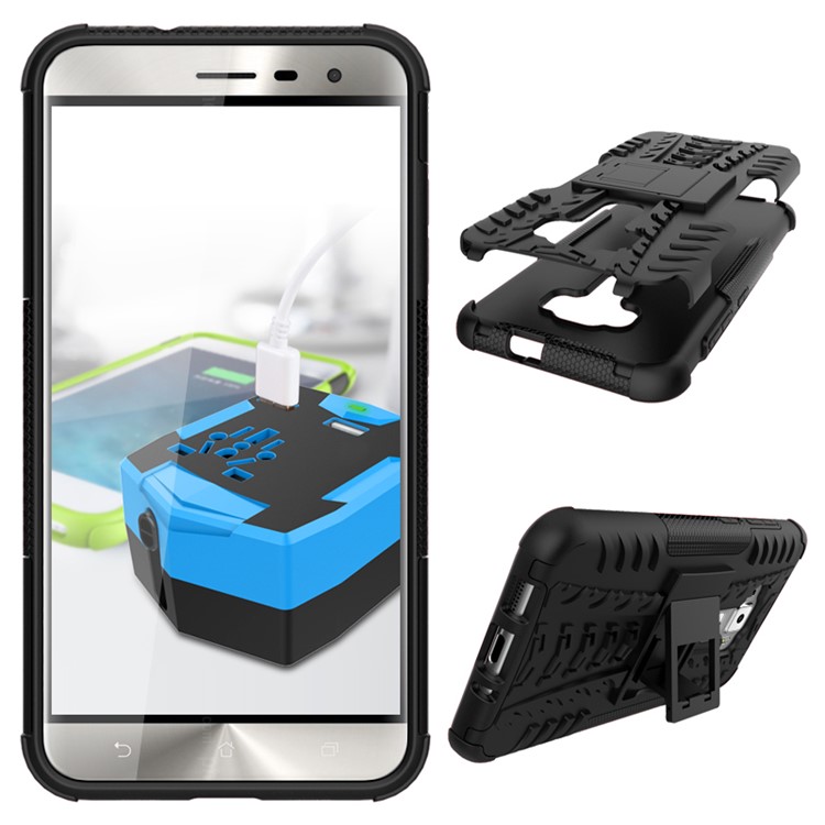Anti-slip PC + TPU Hybrid Case with Kickstand for Asus Zenfone 3 ZE552KL - Black-2